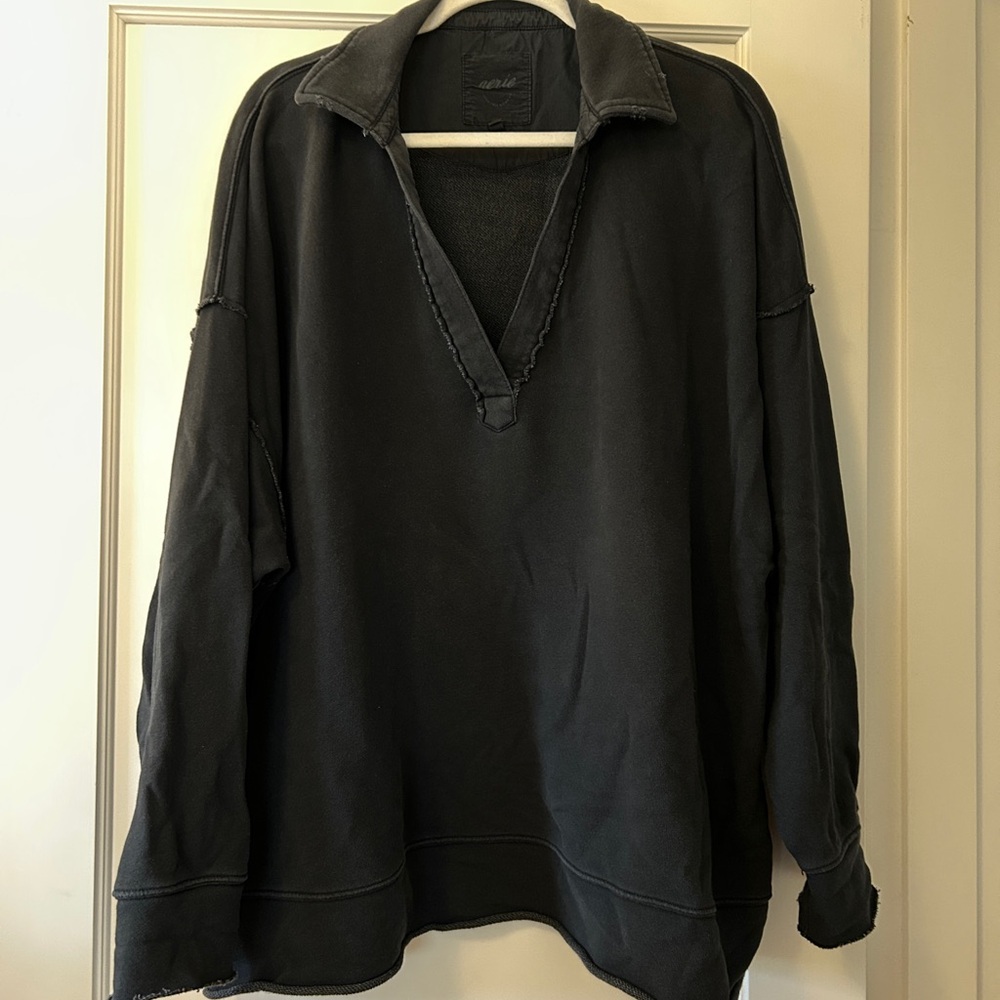 Aerie V-Neck Black Polo Sweater